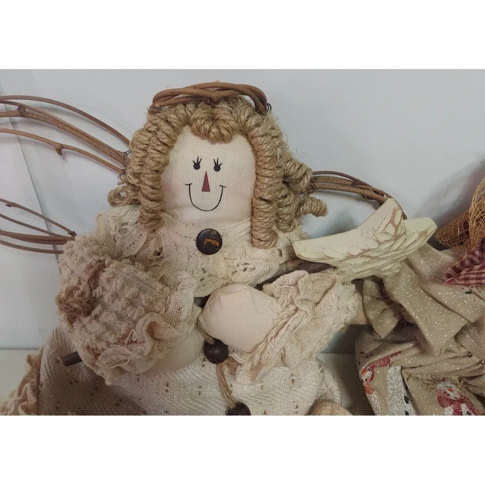 Charming Angel &‎ Snowman Duo Plush Dolls Rustic Country Farmhouse Decor Set